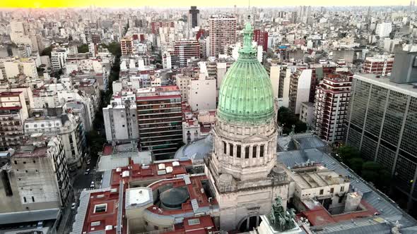 Breathtaking aerial shot capturing the cupola of Palace of the Argentine National Congress and Heroi