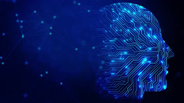  Artificial intelligence Human head outline with circuit board inside 