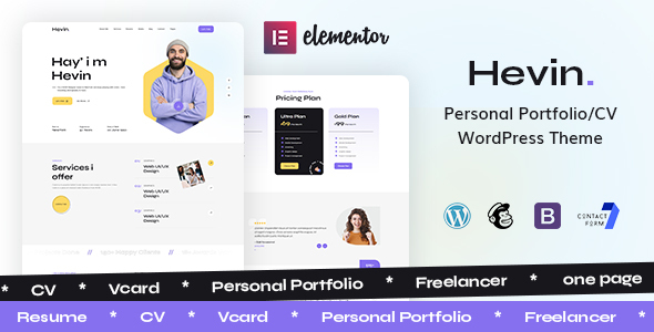 Hevin - Personal Portfolio/CV WordPress Theme 下载