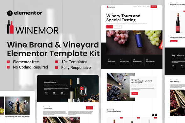 Winemoris - Wine Brand & Vineyard Elementor Template Kit