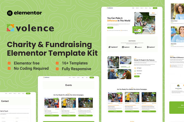 Volence - Fundraising Charity Elementor Template Kit