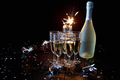 Party composition image. Glasses filled with champagne placed on black table - PhotoDune Item for Sale