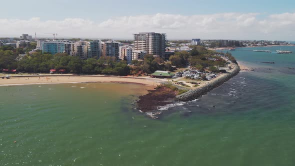 Aerial drone view of Suttons Beach, Redcliffe, Australia