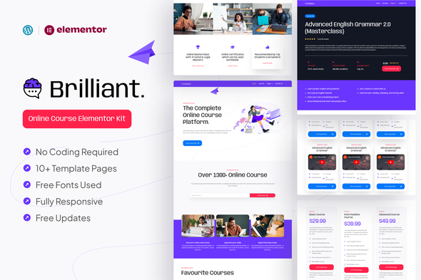 Brilliant – Online Course Elementor Pro Template Kit – 1 Sold!