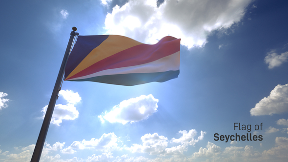 Seychelles Flag on a Flagpole V4