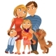 Happy Family of Four and Two Pets Vector - GraphicRiver Item for Sale