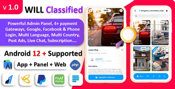 Will Classified - Classified App | Classified with Google, Facebook & Phone Login | With Admin Panel