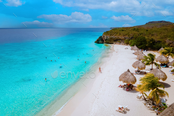  Playa Cas Abou in Curacao Caribbean tropical white beach with the blue ocean during summer