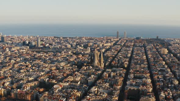 Aerial Panoramic View on Central Part of Barselona City