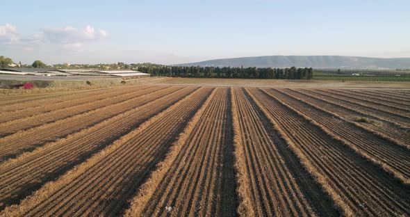 Aerial view of a cotton field in Kibbutz Saar, Mate Asher, Israel.