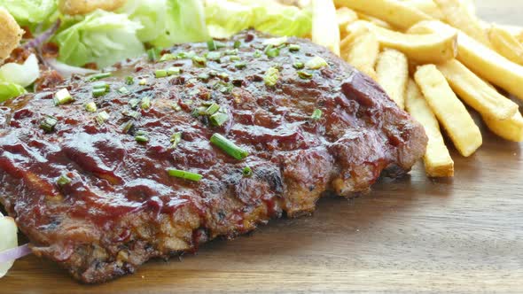 Grilled bbq pork rip with sauce