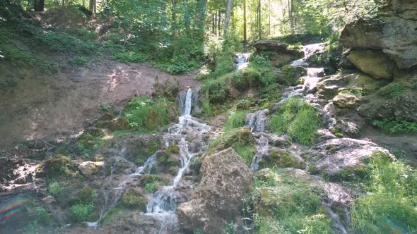 Kazu Grava, Cesis Latvia, Nature, Waterfall, Trees and Beautiful View. Aerial Dron Shoot. Kazu Grava