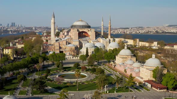 Istanbul City Sea And Hagia Sophia Quarantine Aerial View
