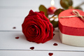 Fresh red rose flower on the white wooden table - PhotoDune Item for Sale
