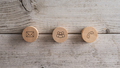 Three wooden cut buttons with contact and communication icons on them - PhotoDune Item for Sale