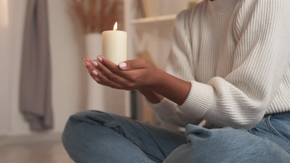 Saint's Day Candle Praying Woman Hands Flame Light