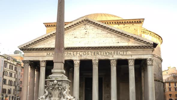 Famous Pantheon with White Columns Built in Center of Rome