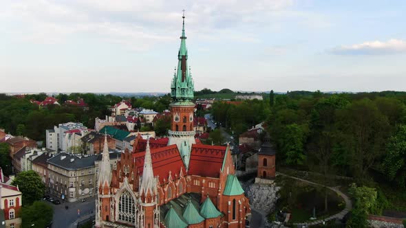 Aerial view of St.Joseph's Church in Podgorze district in Cracow, Krakow, Poland