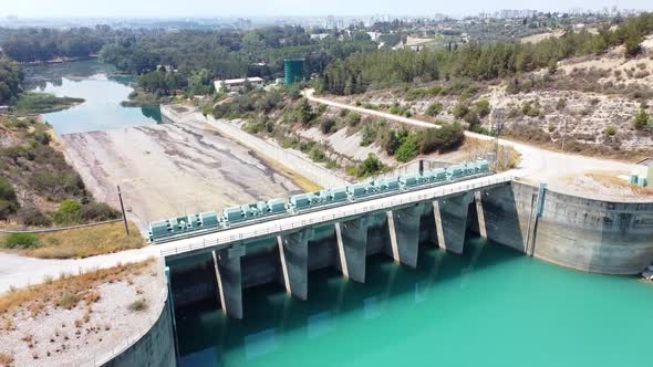 Aerial View of Water Reservoir and Closed Reservoir Locks of a Dam