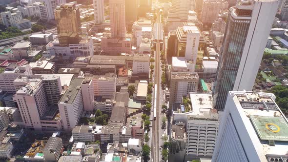 4k Aerial city view of Bangkok dowtnown, Flying over Bangkok, Thailand.