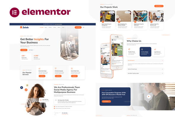 Zeleb - Social Media Marketing & Digital Advertising Elementor Template Kit