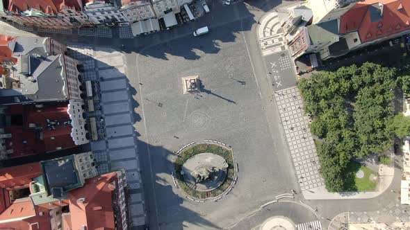 Aerial shot of the Old Town Square (Staromak) in Prague, Czech Republic, Europe