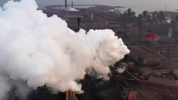 GLOBAL WARMING, View of High Chimney Pipes with Grey Smoke, Pipes Pollute Industry