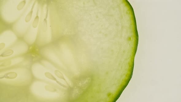 Macro Shot of Transparent Slice of Cucumber Fruit and Rotate