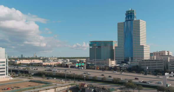 4k drone view of Memorial City area in West Houston on a sunny day