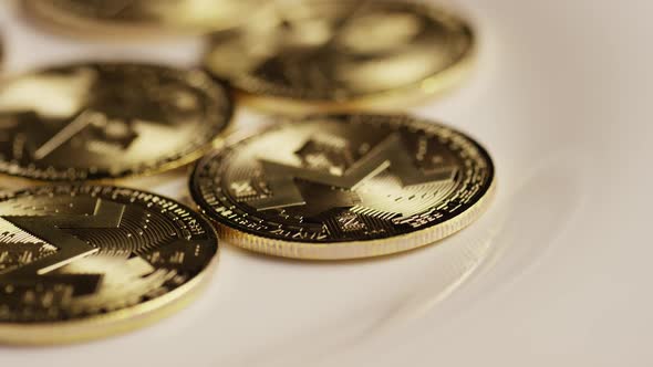 Rotating shot of Bitcoins (digital cryptocurrency) - BITCOIN MONERO 036