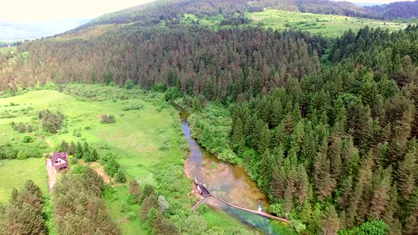 Aerial view of Jesenica river and surrounding in Croatian region Lika.