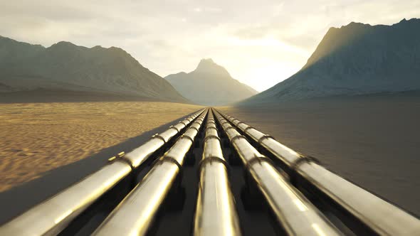 A pipeline running through the scenic desert during beautiful sunset. 4K HD