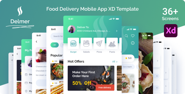 Delmer - Food Delivery Mobile App XD Template