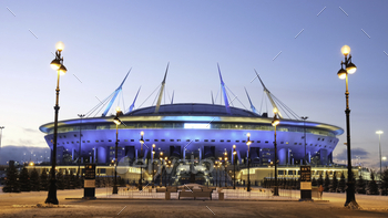 n the Krestovsky island, known as the Saint Petersburg Arena or Zenith Arena. Famous football stadium in Saint Petersburg