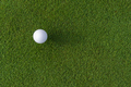 Textured golf ball lying on lawn with green grass - PhotoDune Item for Sale