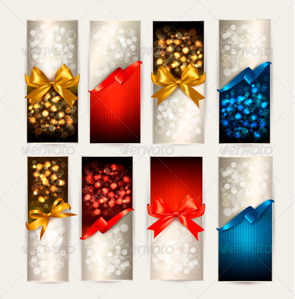 Set of Colorful Gift Cards with Gift Bows