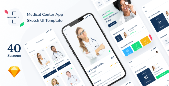 Demical - Medical Center App Sketch UI Template