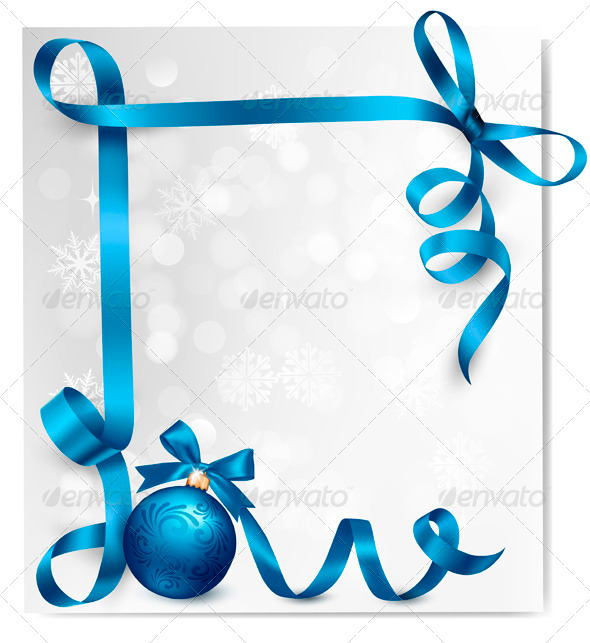 Holiday Background with Blue Gift Ribbons