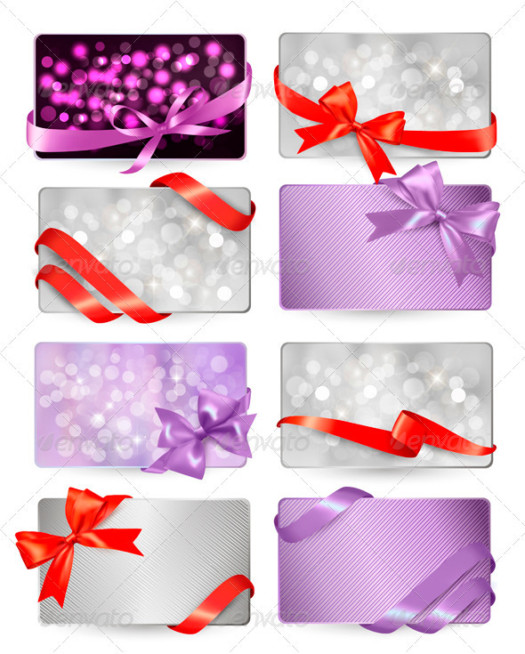 Set of Colorful Gift Cards with Bows and Ribbons