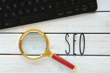 Flat lay concept for SEO Search Engine Optimization