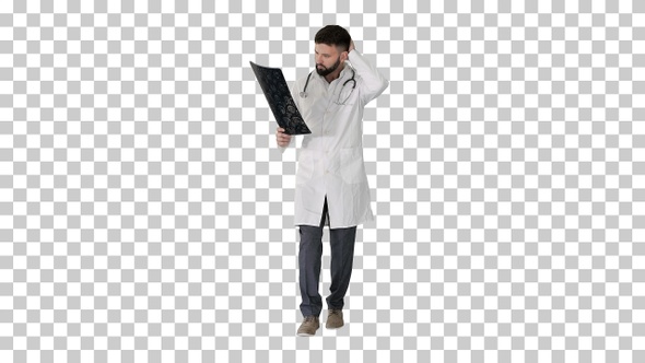 Male turk physician walking and reviewing, Alpha Channel