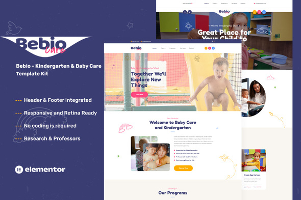 Bebio - Kindergarten & Baby Care Elementor Template Kit