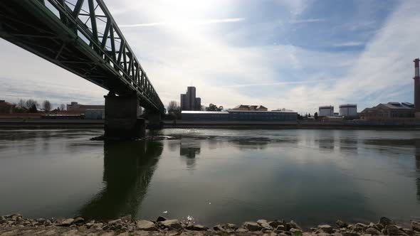 Train bridge and river Time lapse OSIJEK , CROATIA