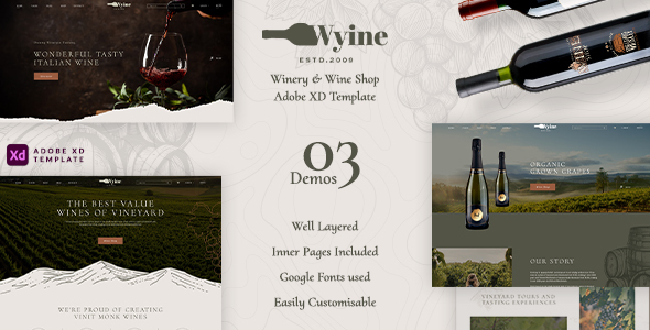 Wyine - Vineyard, Winery & Wine Shop Adobe XD Template