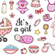 Set of Hand Drawn Pink Baby Girl Doodles. - GraphicRiver Item for Sale