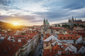 Aerial view of Mala Strana at sunset with St. Nicholas Church and Prague Castle - Prague, Czechia - PhotoDune Item for Sale