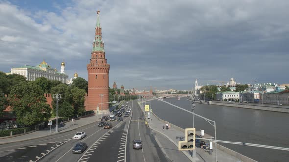 The Kremlin And Car Traffic On The Kremlin Embankment - Moscow, Russia