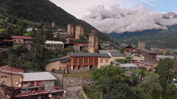 Mestia Village with Typical Tower Houses