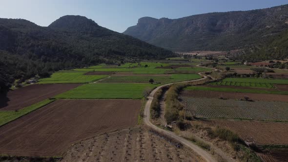 Drone View of Farmland in the Valley