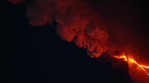 Night Timelapse of Klyuchevskaya Sopka or Klyuchevskoy Volcano Eruption on Kamchatka